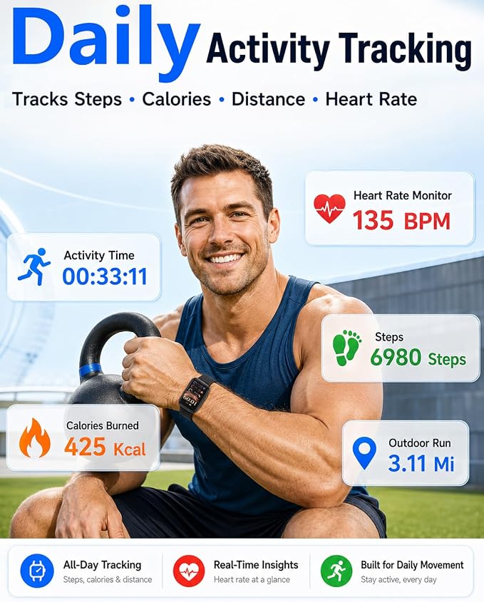 MorePro Health Fitness Tracker for Women Men, 24/7 Heart Rate Blood Pressure & Oxygen Monitoring, Sleep Tracker, 100+ Sport Modes Smart Watch, IP68 Waterproof, 2 Bands, Compatible Android iOS