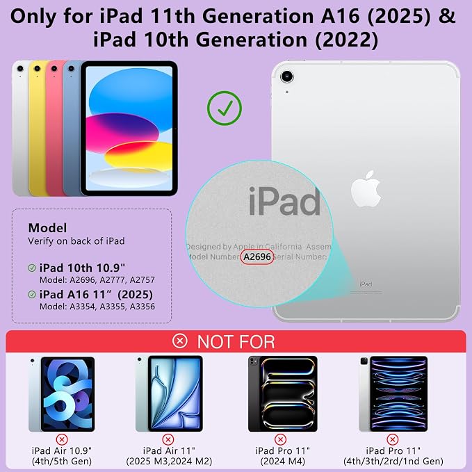 HOTLIFE for iPad A16 11th Generation/10th Generation Case with Keyboard,Touch Keyboard for iPad 11" /10th Gen 10.9 inch 2022-10 Color Backlight, 360° Rotatable Protective Cover (Purple)