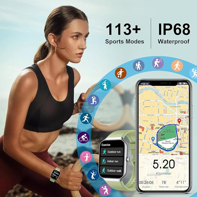 Smart Watch 2026 NEW 1.96" Smartwatch for Men Women(Answer/Make Call),Fitness Watch with 110+ Sport Modes, Reloj Inteligente with Sleep Monitor/Heart Rate/Step/IP68,for Android iOS, Silver green
