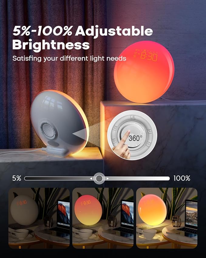 Dekala Smart Sunrise Alarm Clock with App Control& Bluetooth Speaker, Wake up Light Sunlight Sunset Lamp, White Noise Sound Machine, Night Light for Bedrooms, Alarms for Heavy Sleepers Kids & Adults