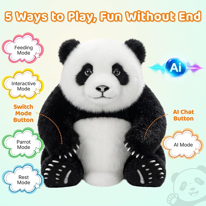 Golabs PT2 Plush AI Robot Panda Toy for Kids 3+,Interactive Companion Pet w/ 64 Languages, APP w/ 10 Roles Powered by GPT-4o, Voice & Touch Interaction, Screen-Free Educational Smart Gift for Boy Girl