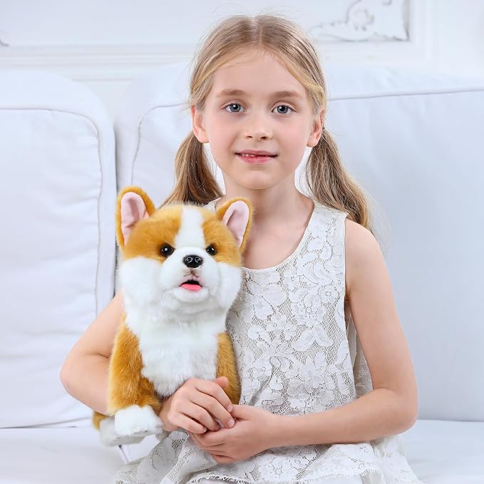 CU-MATE Electronic Walking Dog Toy, Interactive Plush Corgi Puppy, Realistic Interactive Pet Toy Dog, Walking, Barking, Wagging Tail & Talking, Present Gifts for 3+ Year