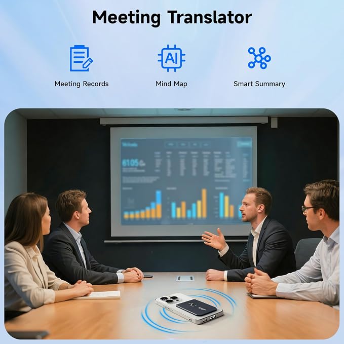 AI Language Translator, HFfit AI Assistant, 136 Online & 11 Offline Languages, Real-Time Voice & Photo Translation, Meeting Recorder, APP Control for Travel, Business & Learning