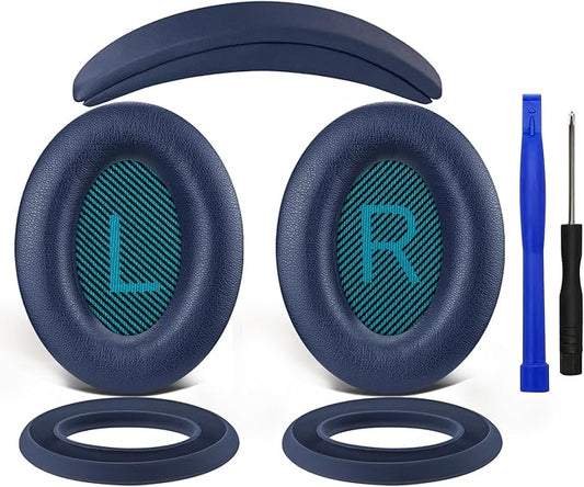 SOULWIT Replacement Kit for Bose QuietComfort 25 (QC25), Ear Pads Cushions + Headband + Earpads Cover - Navy Blue