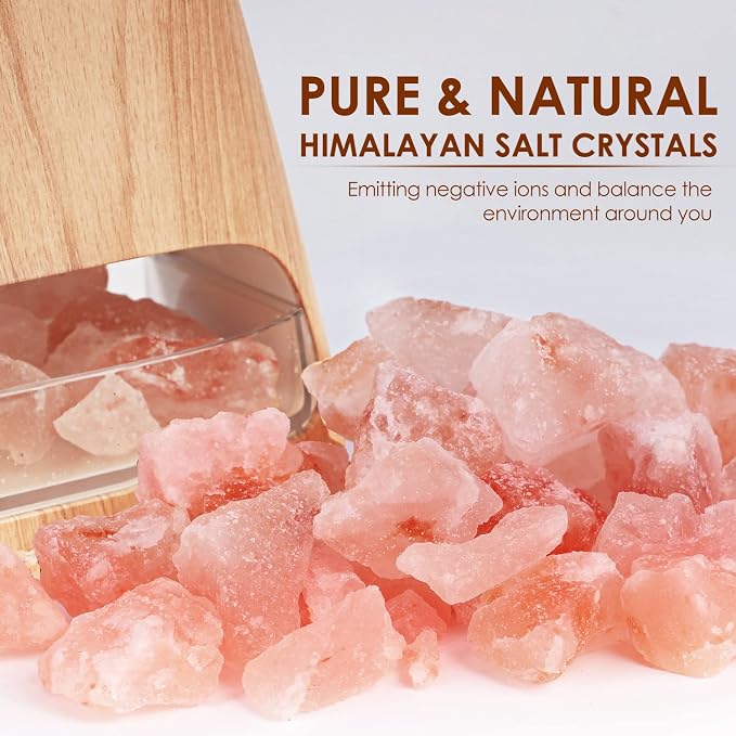 SALKING 2-in-1 Ultrasonic Essential Oil Diffuser & Himalayan Salt Lamp, Aromatherapy Diffuser Cool Mist Humidifier with Auto Off Function, 100% Pure Himalayan Pink Salt Rock, 150ml (Wooden Grain)