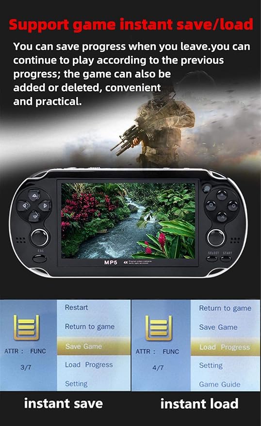 HLF 4.3 inch Retro Video Game Console Build 2200 Games for Multiple Emulators Dual Joystick Ergonomics Appearanc Support Instant Save/Load Portable Console Game Player MP3/4 Gifts (Black)