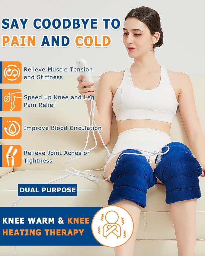 Knee Heating Pad for Arthritic, 2PCS Super Soft Electric Heat Pad for Leg, 20s Fast Heating Knees Warmers with 10-90min Auto-Off Timer, 86-158℉ Heat Level (No Battery, No Vibration)