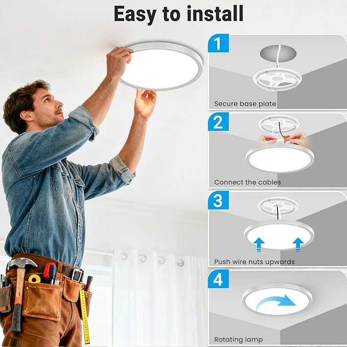 2 Pack LED Flush Mount Ceiling Light,7Inch 15W,3000K/3500K/4000K/5000K/6500K 5 Color Temperatures Ceiling Light Fixture for Kitchen Porch Hallway Bedroom Bathroom and Closet,Brushed Nickel