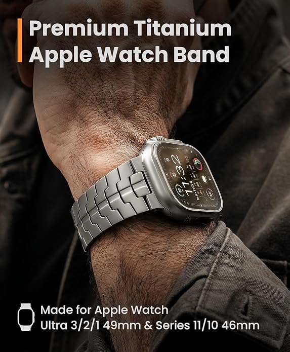 Grade 5 Titanium Band for Apple Watch Ultra 3/2/1 49mm & Series 11/10 46mm, DLC Coating Anti-Scratch Ultra 3 Band with Small-Link Design for Precise Fit, Secure Butterfly Clasp Band for Men