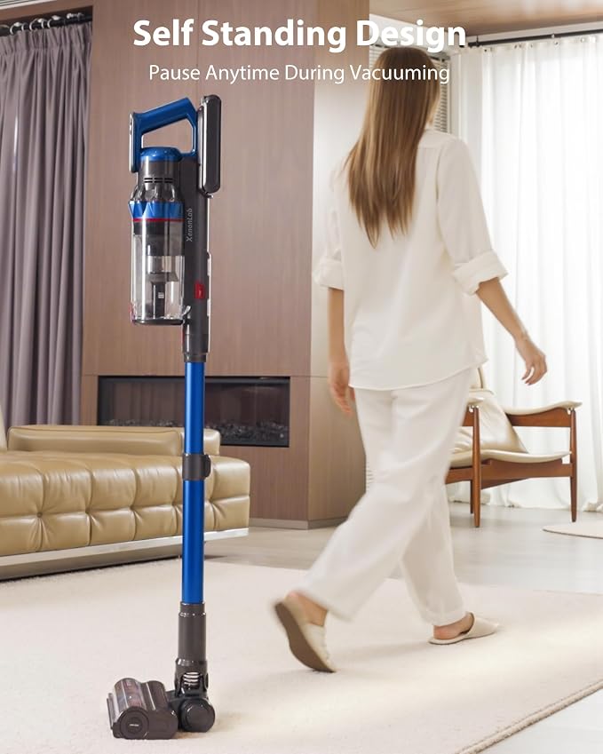 Cordless Vacuum Cleaner, 75Mins/55KPa/650W Freestanding Stick Vacuum Cleaners for Home, Rechargeable, Lightweight, Cone Filtration&Anti-Tangle,Hardwoods, Pet Hair