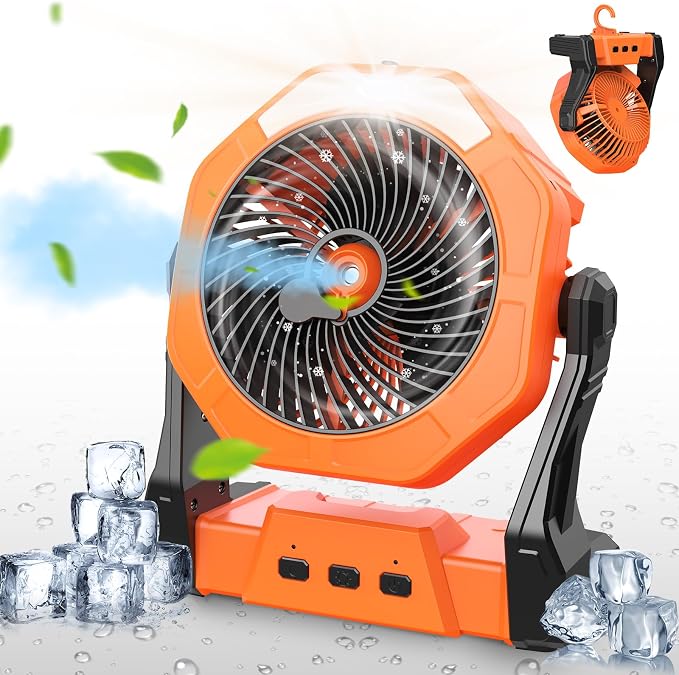 Ausic Misting Fan Portable, [Max 70H Runtime] Outdoor Cooling Camping Fans for Patio, Water Spray Mister Fan with Led Light, Beach Travel Camping Essential, 8 Inch Battery Operated Rechargeable Fan