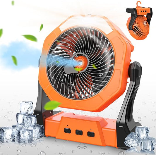 Ausic Misting Fan Portable, [Max 70H Runtime] Outdoor Cooling Camping Fans for Patio, Water Spray Mister Fan with Led Light, Beach Travel Camping Essential, 8 Inch Battery Operated Rechargeable Fan