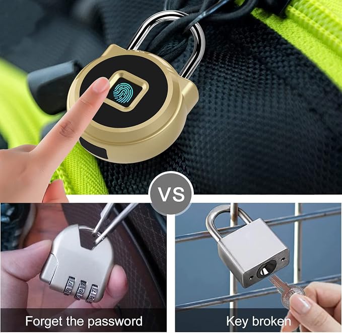 Gym Locker Padlock eLinkSmart Fingerprint Padlock with 1000+ App User - Outdoor Waterproof Security Smart Lock for Gym Locker Backpack Gun Case Field Box Gold Support iOS Watch