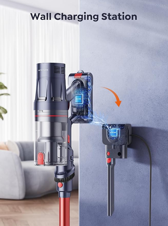 INTETURE Cordless Vacuum Cleaner, 650W 55Kpa 70Mins(ECO) Vacuum Cleaners for Home, Self-Standing Stick Vacuum with Touch Screen & Wall Charging Station for Hard Floor Carpet Pet