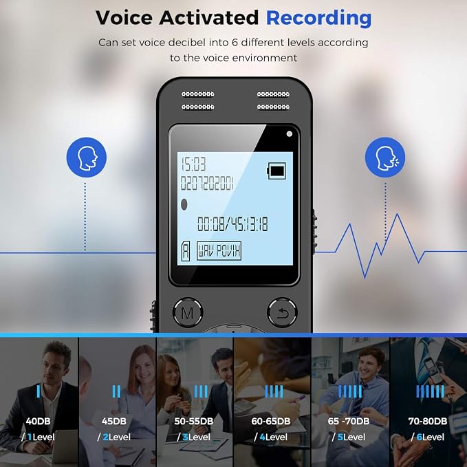 32GB Digital Voice Recorder for Lectures Meetings - EVIDA 2324 Hours Voice Activated Recording Device Audio Recorder with Playback,Password (32, GB)