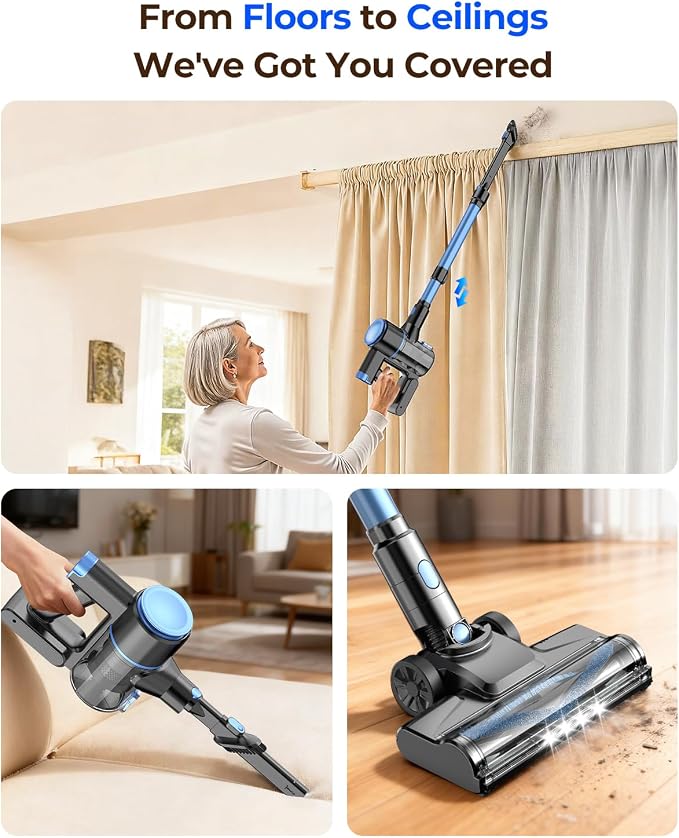 UML0 N8 Cordless Vacuum Cleaner,Lightweight Stick Vacuum with Powerful Suction,2200mAh Battery,40 Mins Runtime, Self-Standing,Rechargeable Vacuum Cleaners for Home Hardwood Floor Pet Hair (Navy)