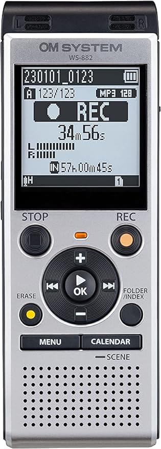 OM SYSTEM Olympus WS-882 Digital Voice Recorder, with Linear PCM/MP3 Recording Formats, USB Direct, 4gb Playback Speed and Volume Adjust, File Index, Erase Selected Files