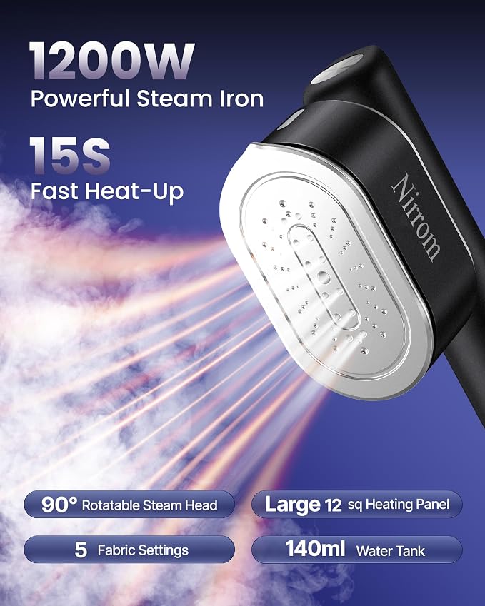 Travel Steamer for Clothes, 110-240V Dual Voltage, 1200W Fast Heat in 15s, Portable Handheld Garment Steamer & Iron 2 in 1 with 140ml Tank & 5 Fabric Settings for Business, Global and Europe