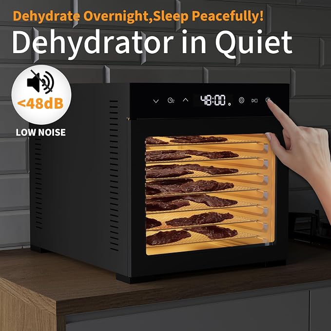 DUMOS Electric Food Dryer Dehydrator, 500W Power, 8 Stainless Steel Trays, 24H Timer, 185°F Temperature Control, Ideal for Jerky, Fruit, Meat, Herbs and Dog Treats