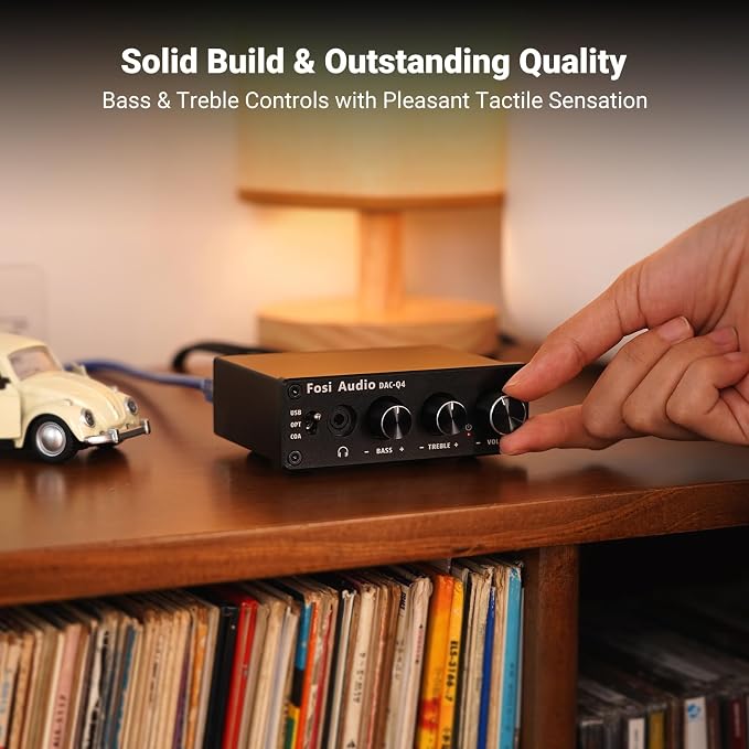 Fosi Audio Q4 DAC Headphone Amp for PC, Desktop Digital to Analog Audio Converter for Home Stereo Amplifier and Powered Speakers, PC-USB/Optical/Coaxial Inputs, 3.5mm Headphone/RCA Outputs