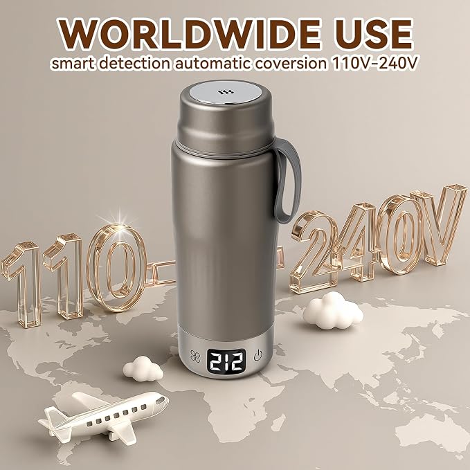 Pure Titanium Travel Kettle,Dual Voltage Portable Electric Kettle 110V-240V Smart Small Water Boiler for Tea & Coffee,12 Temperature Control,Auto Shut Off & Boil Dry Protection (Gray,380ML)