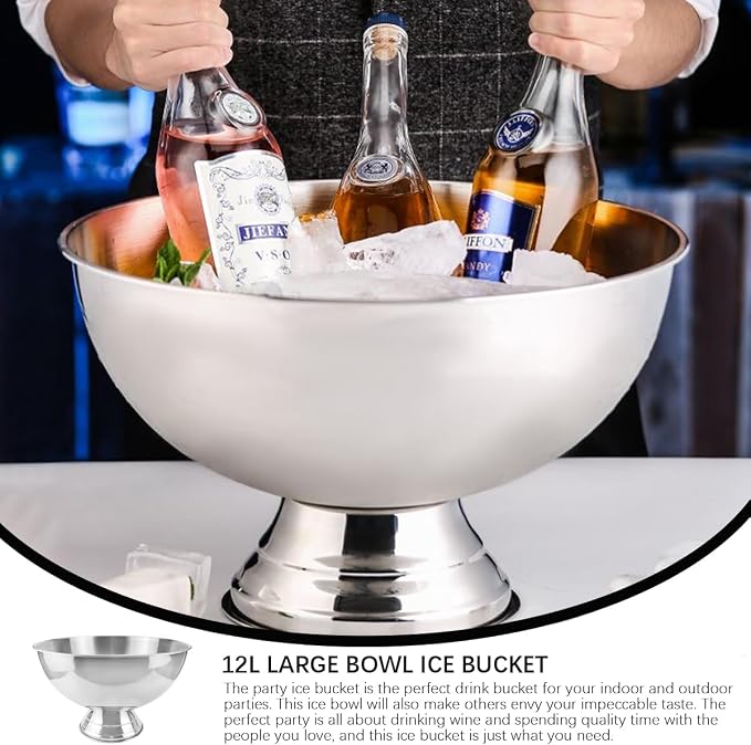 12L Insulated Stainless Steel Ice Bucket for Wine Champagne Beer Bottles - Champagne Bucket Cooler for Home Restaurant Hotel and Bar