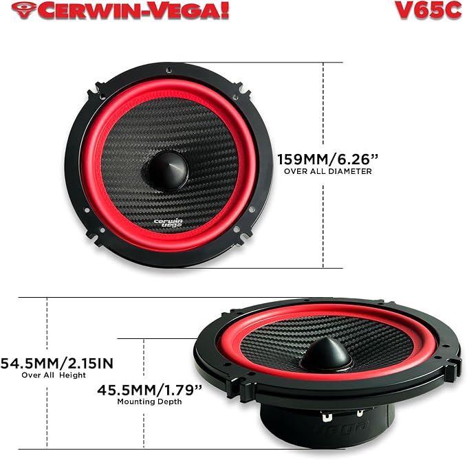 CERWIN-VEGA! V65C 6.5" VEGA 2-Way 420 Watts 4 Ohm Component Speakers Set(Pair)