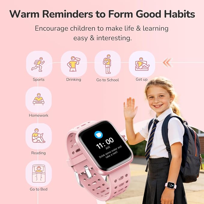 ENOMIR Smart Watch for Kids Gifts, Kids Smartwatches with Fitness Monitor, Alarm Clock Reminder & Activities Track, Lovely Digital Watch with Custom Design & Puzzle Games, Girls Birthday Pink
