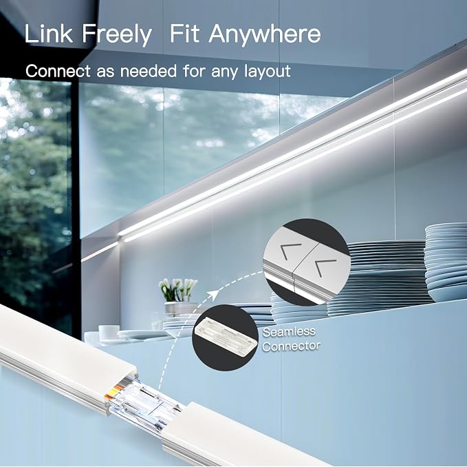 V4light Under Cabinet LED Lighting, 6 Pack Ultra Slim Aluminum Light Bars, Plug-in Kitchen Lights with Touch Dimmer, Dimmable 2700K–6500K, Linkable for Closet, Shelf, Display Cabinet