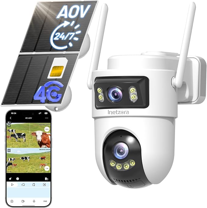 2K Dual Lens 4G LTE Solar Outdoor Security Camera, No WiFi Needed | 24/7 continuous recording,10W solar panel,13500mAh battery,human auto tracking,Ideal for farm&construction site,cabin,barn