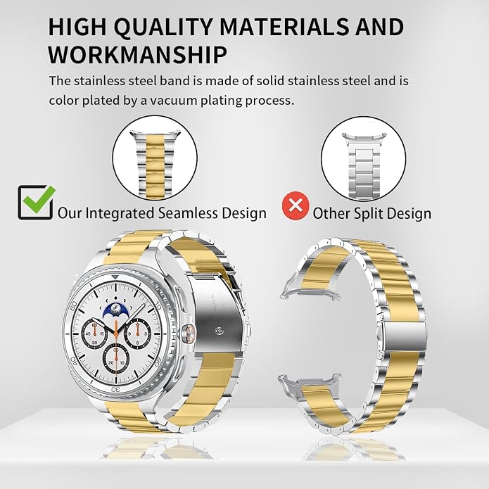 GOLDTOLUCK No Gap Stainless Steel Band Compatible with Samsung Galaxy Watch 8 7 6 5 4 Classic FE Pro Ultra 40mm 44mm 46mm 43mm 47mm 45mm 42mm Replacement Men Women Milanese Metal Elegant Casual