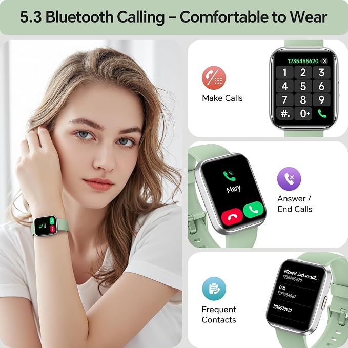 aeac Smart Watches for Women Men, 1.85" HD Smart Watch for Samsung/iPhone/Android, Fitness Tracker with 24/7 Heart Rate/Sleep/SpO2 Monitor, Smartwatch 120+ Sports Modes 3ATM Waterproof, Green
