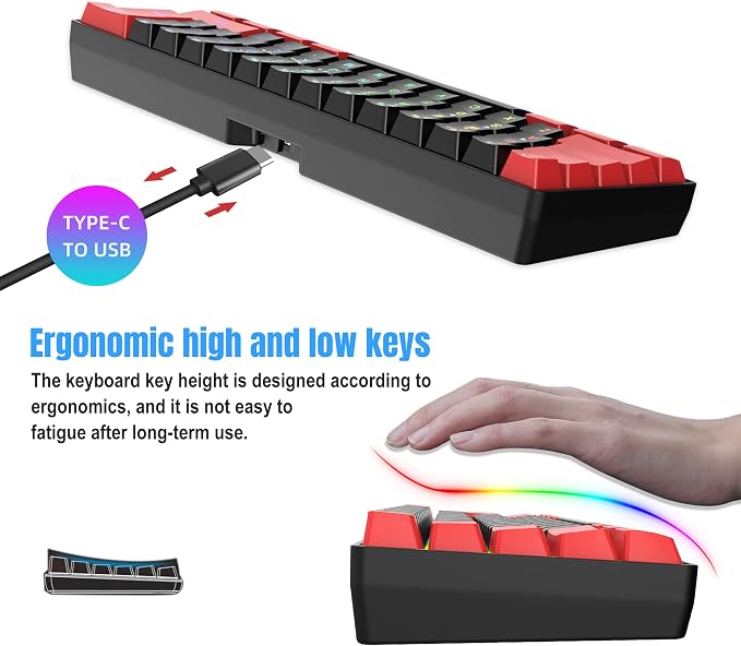 Snpurdiri 2.4G Wireless Gaming Keyboard and Mouse Combo, Include Mini 60% Merchanical Feel Keyboard, Ergonomic Vertical Feel Small Wireless Mouse(Red and Black)