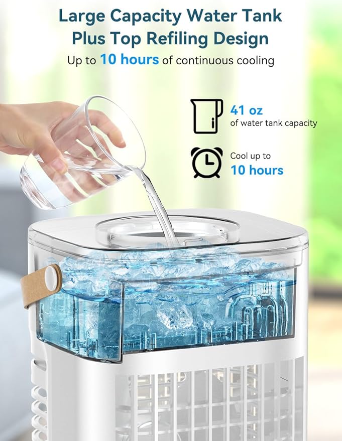 FANCOLE Small Air Conditioner, 5400mAh Battery, 2 Ice Packs Evaporative Air Cooler, 7H Smart Timer & 16.5ft Remote, 7-Color Light, 1200ML Water Tank, 3 Speed & 2 Cool Mist Portable AC Unit for Bedroom