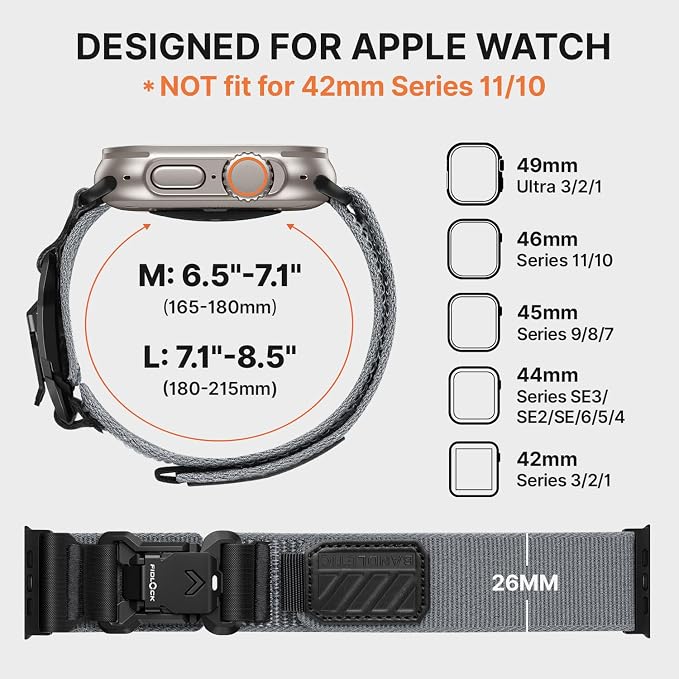 Bandletic Compatible with Apple Watch Band Men, Wide Stretchy Nylon Sport Loop with Magnetic Fidlock V-Buckle for iWatch 49mm(Ultra 3/2/1),46mm(11/10),45mm(9/8/7),44mm(SE3/SE2/SE/6/5/4),42mm(3/2/1)