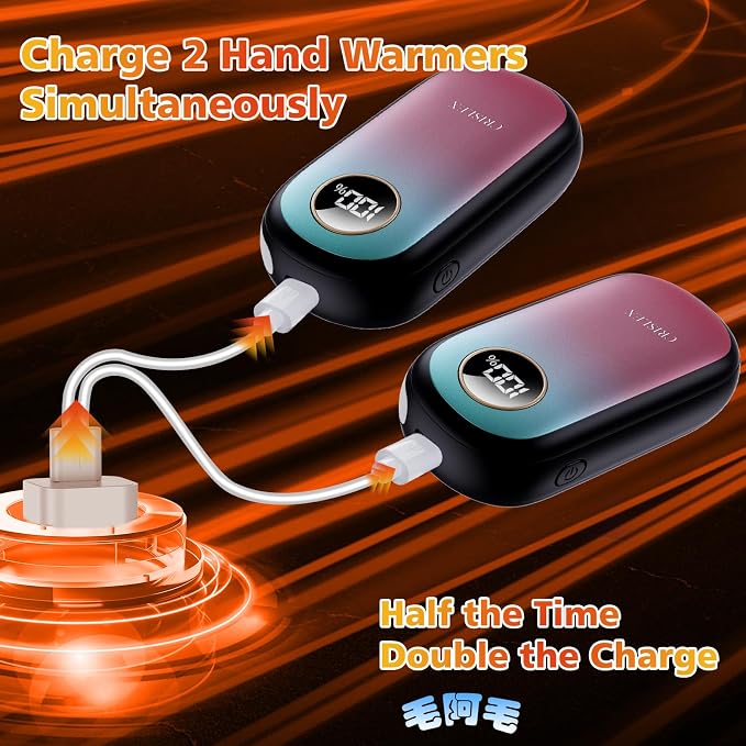 Hand Warmers Rechargeable, Dual-Sided Heating with LED Display, Flashlight, 4 Heating Levels Electric Pocket Heater for Raynauds, Golf, Camping, Hunting, Gifts for Christmas Men Women