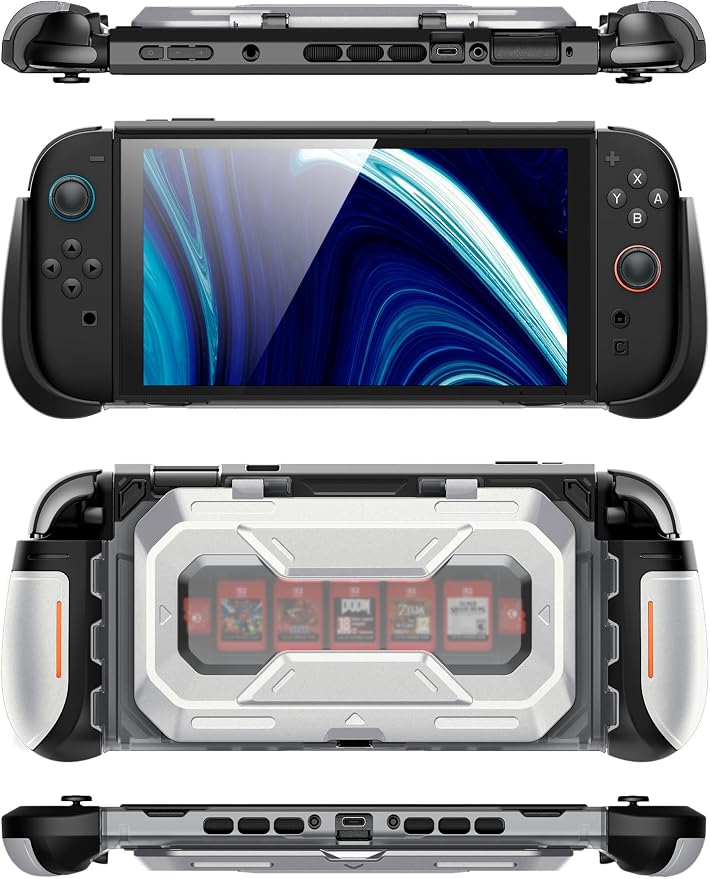 Mumba Dockable for Nintendo Switch 2 Case with Flip Stand, [Titan] Ergonomic Switch 2 Grip Protective Cover Holds 5 Game Cards & 2 TF Cards TPU Accessories and Quick-Release Joy-Con Design (Silver)