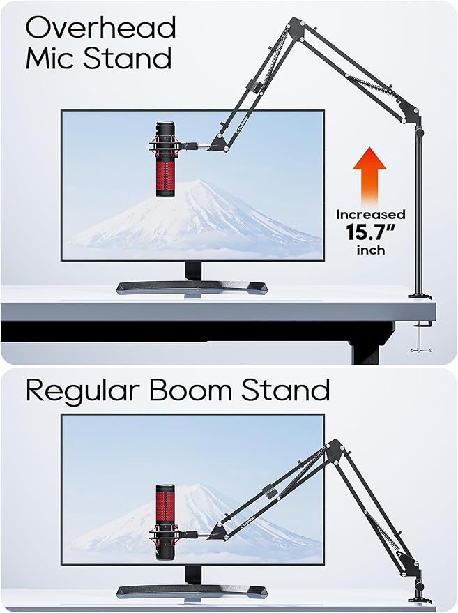 M05 Boom Arm, 360° Rotatable Microphone Stand with Desk Mount (White (Overhead))