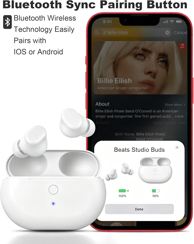 Charging Case Replacement for Beats Studio Buds - Earbuds Charger Case with Bluetooth Pairing Sync Button, 660mAh Battery (Earbuds Not Included), White