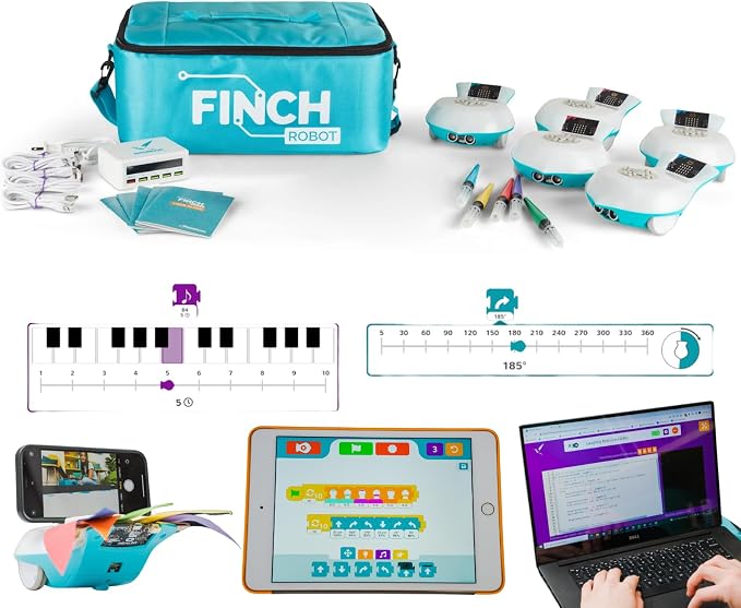 BirdBrain Finch Robot Starter Flock with Microbit I STEM Coding Robot for Classrooms I Learn Python and 8 Coding Languages I Programmable Robotics I Remote Control and App Controlled | Ages 5 to 16