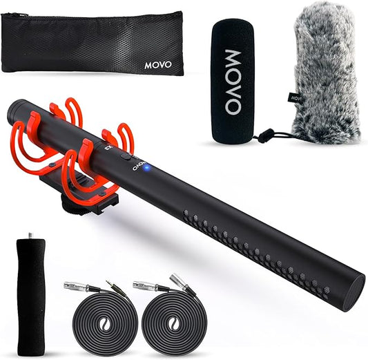 Movo X3-II Shotgun Microphone for Camera – 11” XLR Supercardioid Boom Mic for Filmmaking, DSLR Video, Interviews & Content Creation – Includes Rycote Shockmount, Grip & XLR Cables