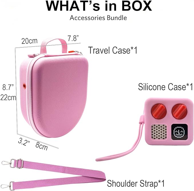 Silicone Cover and Travel Case Compatible with Yoto Mini with Headphones, Hard Carrying Case with Shoulder Strap and Adventure Jacket Accessories Set for Yoto Mini, Pink