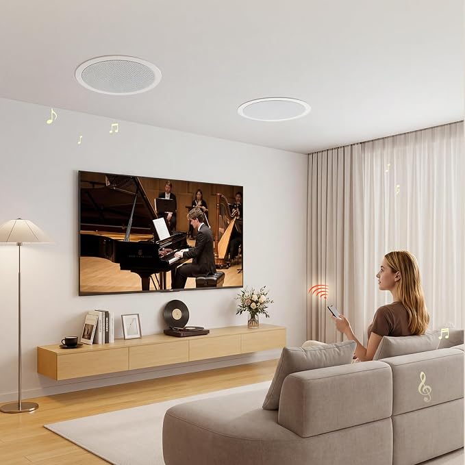 VEVOR in Ceiling Speakers, 8", in-Ceiling & in-Wall Speaker System, Hi-Fi Sound, 150W Peak, 2-Way Flush Mount Speakers, for Damp Humid Placement, Home Theater, Living Room, or Covered Patio, 1 Pair
