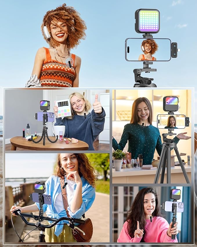 Vlogging Kit for iPhone/Android, YouTube Starter Kit with Wireless Microphone/Camera Tripod/Flexible Tripod/RGB Fill Light, Content Creator Essentials Kits for TikTok Vlog Video Recording