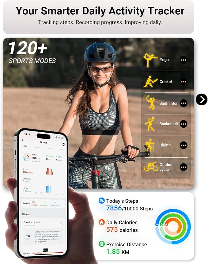Gydom Smart Watch for Men/Women, 1.85" AMOLED Screen Fitness Watch for iPhone/Android, Activity Tracker with Heart Rate/Sleep/SpO2, Answer/Make Call, 3ATM Waterproof, 120+ Sport Modes, AI Voice, Pink