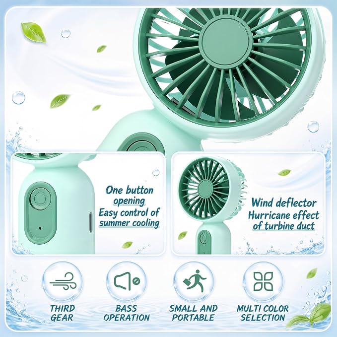 Rossesay 6 Pcs Mini Portable Fan Bulk Cute Handheld Lightweight Small Little Personal Hand Eyelash Fan 3 Speeds USB Rechargeable for Women Men Indoor Outdoor Makeup Travel (Blue,Green)