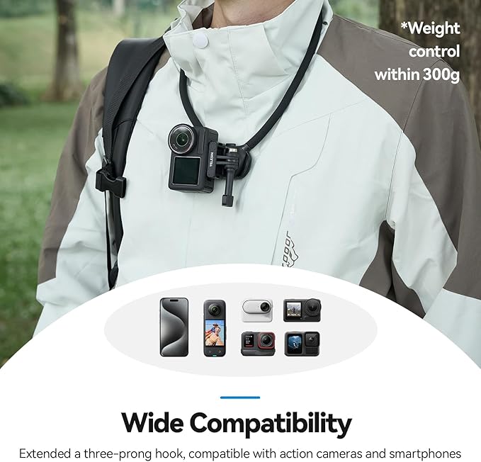 TELESIN Neck Mount SE 2.0 with Air Cushion, Adjustable Chest Strap and Neck Mount for Hands-Free POV Vlogging for GoPro Hero 13/12/11/10/9, Insta 360 X5/X4/Ace Pro 2 / Osmo 360 Nano Action 6/5 Pro/4/3