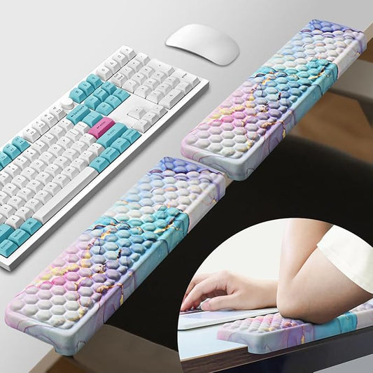 JIKIOU L-Shaped Desk Elbow Pad for Desk 2 Pack, Soft Memory Foam Elbow Support Padding with Non-Slip Base, Easy Typing Pain Relief Comfort for Office Work Gaming Marble Blue