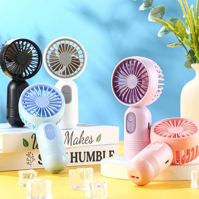Rossesay 6 Pcs Mini Portable Fan Bulk Cute Handheld Lightweight Small Little Personal Hand Eyelash Fan 3 Speeds USB Rechargeable for Women Men Indoor Outdoor Makeup Travel (Colorful)