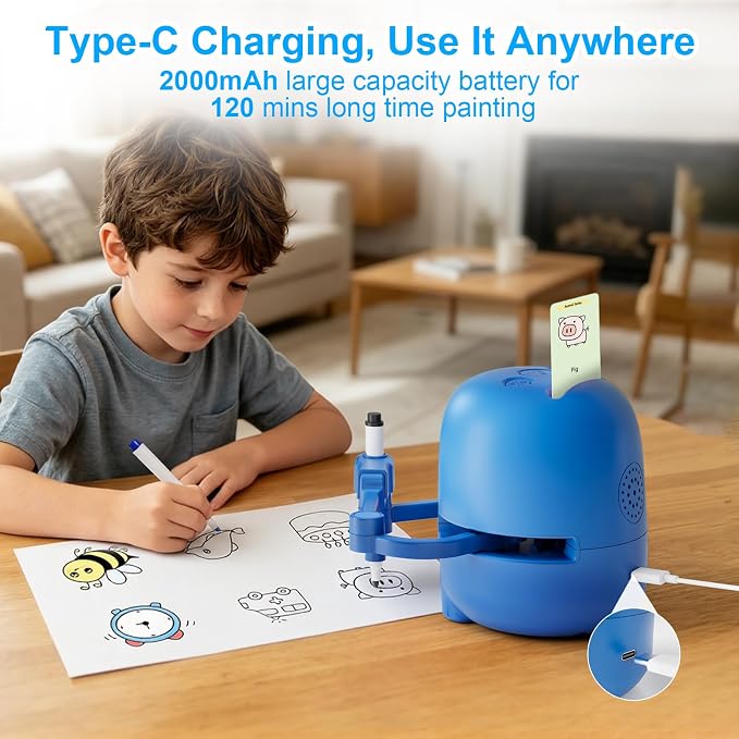 Drawing Robot for Kids Toy, Gifts for 3 4 5 6 7 8 9 Year Old Boys & Girls | Robot Drawing Machine, Electric Music Painting Learning Toys, Birthday Christmas Gifts, 150 PCS Cards, 12 Color Pens, Blue